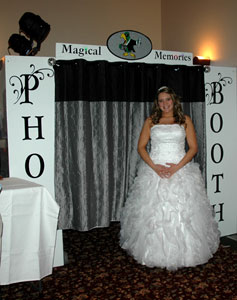White photo booths for wedding with bride